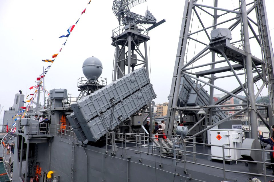 Hsiung Feng II and Hsiung Feng III Anti-Ship Missile Launchers aboard on Central Upper Deck of ROCN Pan Chao (PFG2-1108) 20150316