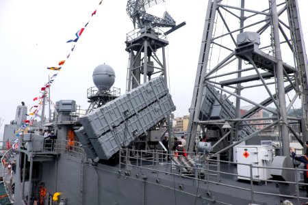 Hsiung Feng II and Hsiung Feng III Anti-Ship Missile Launchers aboard on Central Upper Deck of ROCN Pan Chao (PFG2-1108) 20150316