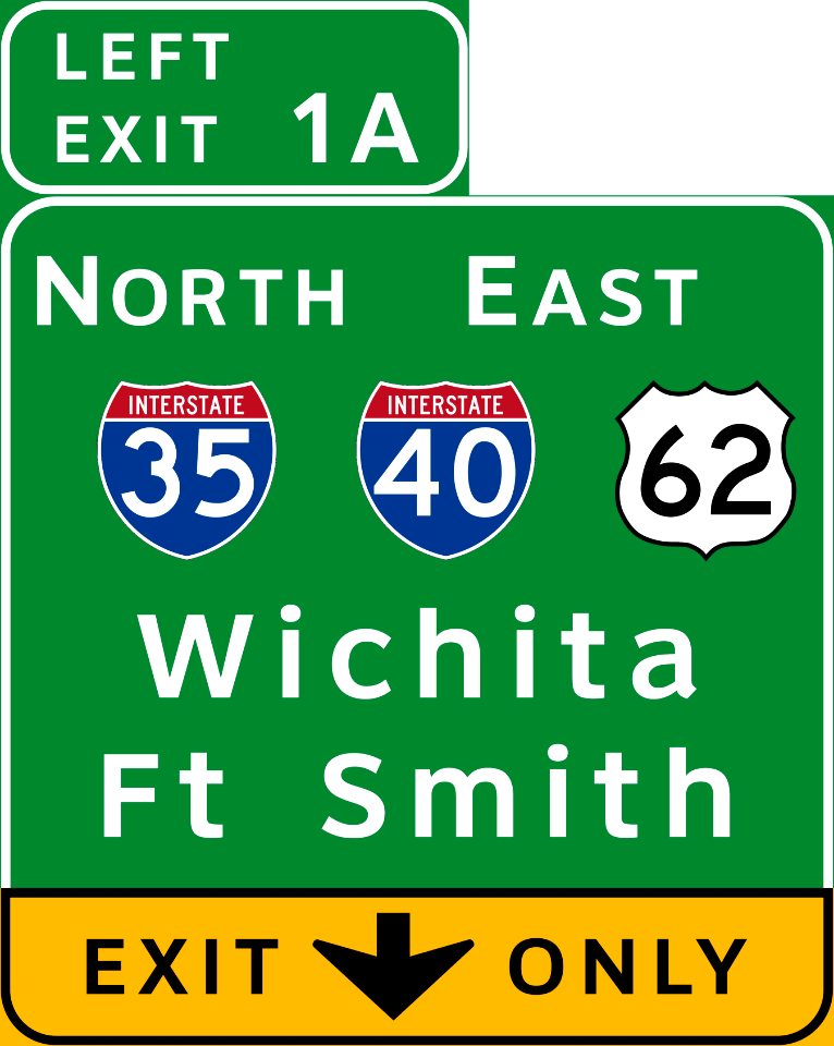 I-35 NORTH I-40&US62 EAST Wichita Ft.SMITH EXIT ONLY LEFT EXIT 1A