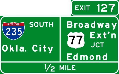 I-235SOUTH Oklahoma City JCT U.S.77 Broadway Ext'n Edmond EXIT 127