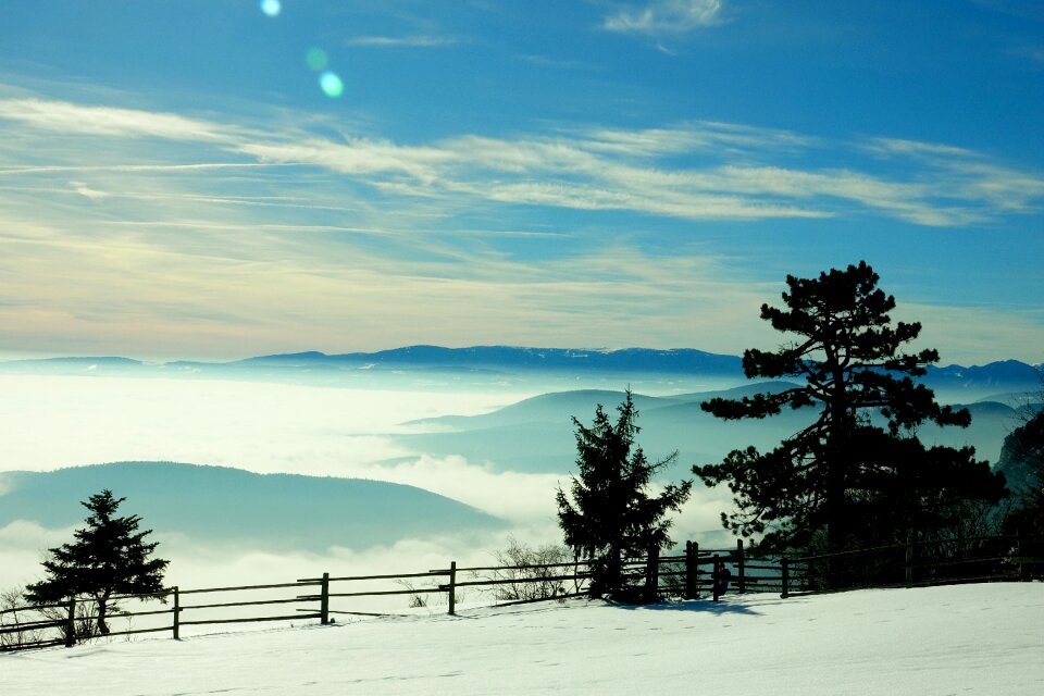 Panorama fog blue sky