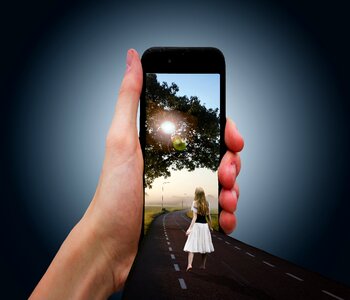Road hand blue phone