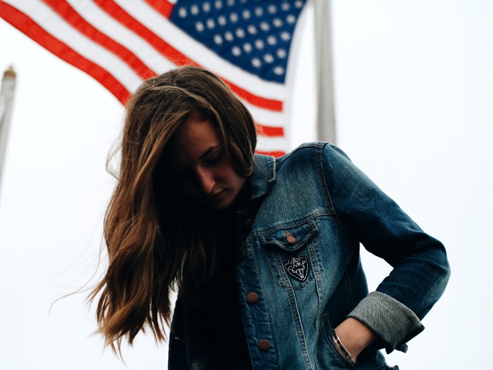 Brunette long hair jean jacket