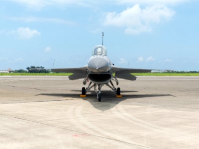 Front View of ROCAF F-16A 6609 Parked at Gangshan AFB Apron after Demonstration Flight 20170812
