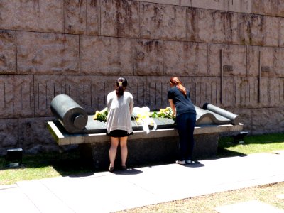 Female Volunteers Managing Flowers on Stand of Resistance against Japan and Taiwan Retrocession Memorial Stele 20140707