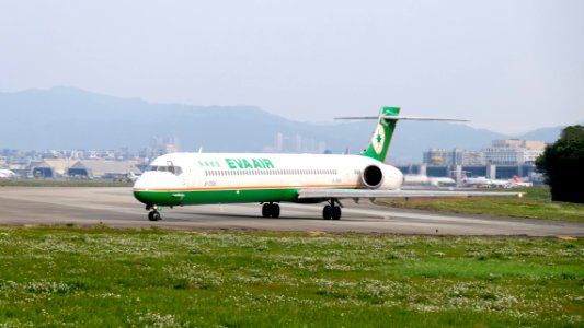EVA Air MD-90-30 B-17926 Departing from Taipei Songshan Airport 20150221c