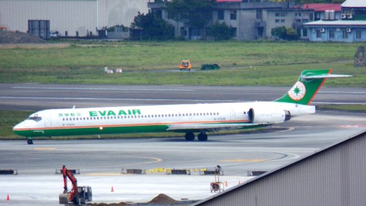 EVA Air MD-90-30 B-17926 Taxiing at Taipei Songshan Airport 20130126