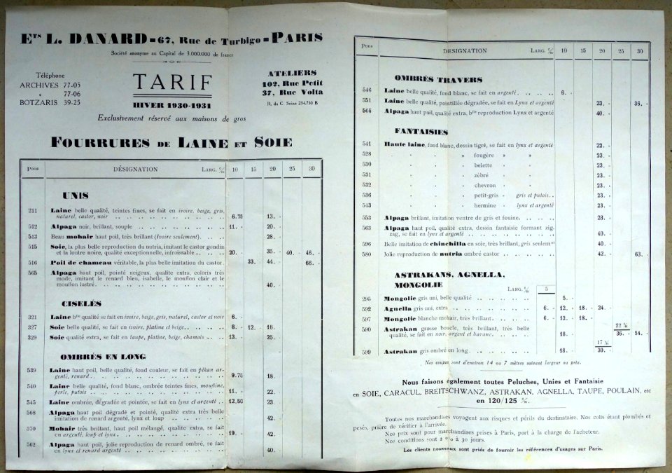 Fabrique de fourrures de laine - Pas de Plus parfaite reproduction de la fourrure, Paris (15)