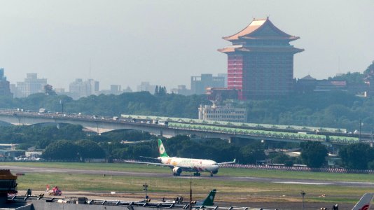 EVA Air Airbus A330-302X B-16332 Taking off from Taipei Songshan Airport 20140926a