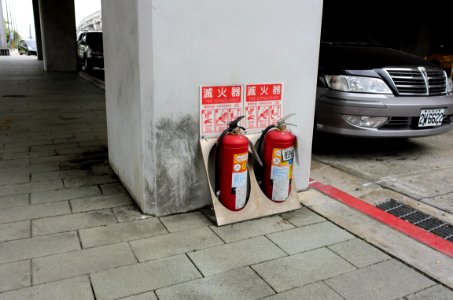Fire Extinguishers beside Bridge Support of THSR Taichung Station 20150801