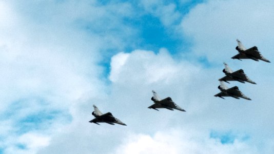 Five Mirage 2000s of ROCAF 499th Wing Flypast Hsinchu Air Force Base 20151121a