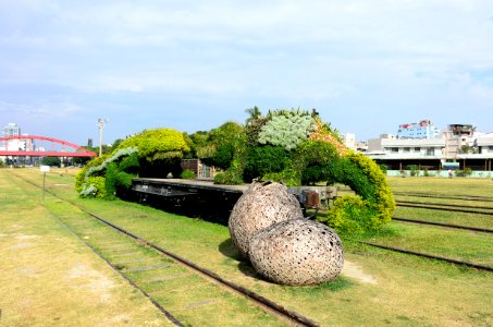 Green Sculptures Loaded on TRA 35F20106 Flat railway wagon 20151129a