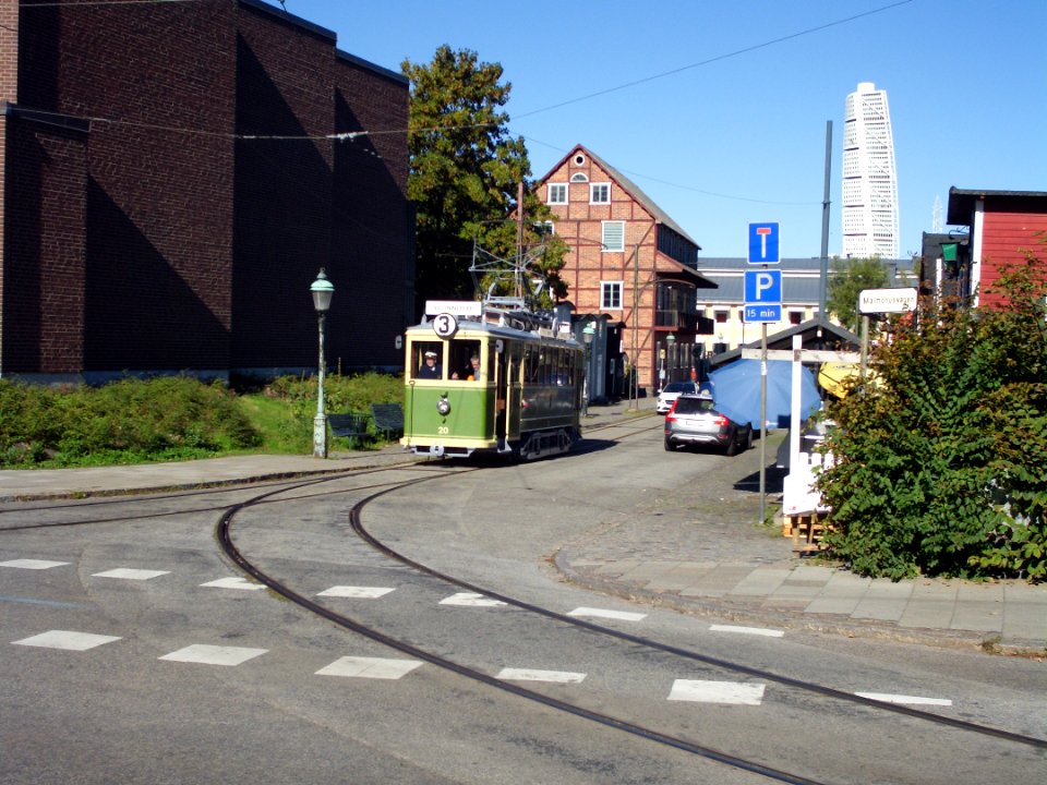 Malmo historic tram leaving depo