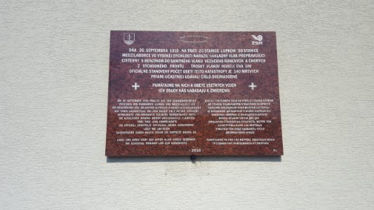 Medzilaborce train crash memorial plaque photo
