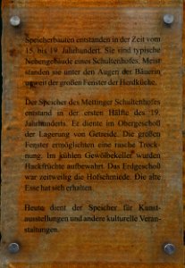 Mettingen Schultenhof Speicher Tafel