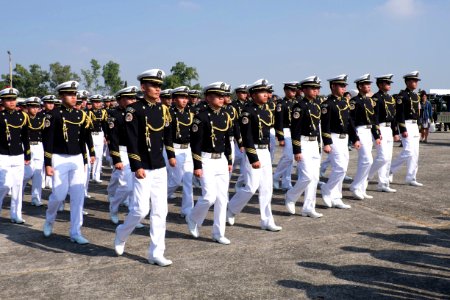 Marching Band of Naval Academy, R.O.C. Moving to Naval Fleet Command Ground 20141123