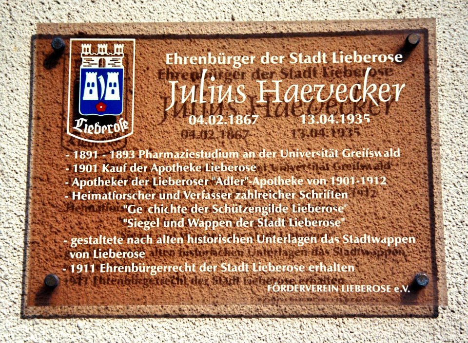Lieberose Adler Apotheke Gedenktafel Julius Haevecker