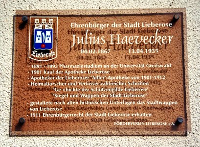 Lieberose Adler Apotheke Gedenktafel Julius Haevecker