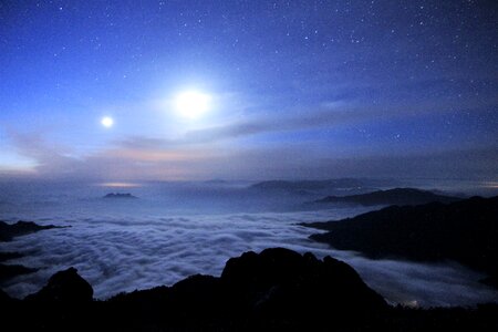 Starry sky clouds four people with