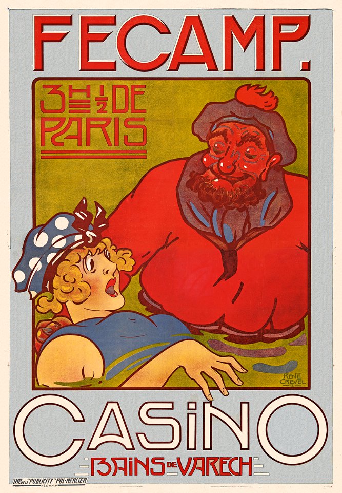 (1 F) René Crevel Affiche Fécamp casino bains de varech