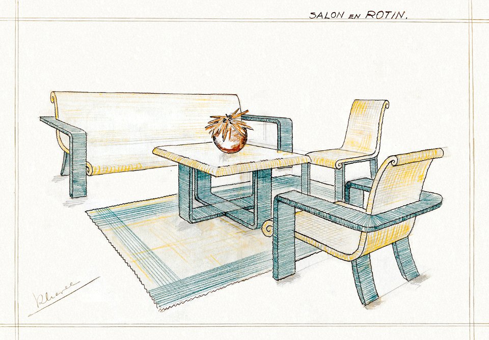 (1503) René Crevel. Salon en rotin