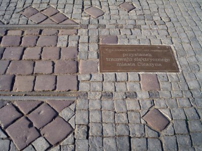 Cieszyn tram stop memorial plaque