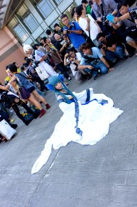 Cosplayer of Blue Long Kui (Jiang Princess), Chinese Paladin 3 Sitting on Ground in FF24 20140727 photo