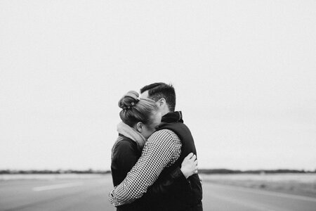 Hug black and white love photo