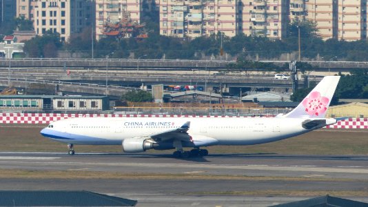 China Airlines Airbus A330-302 B-18309 Taking off from Taipei Songshan Airport Runway 20150104