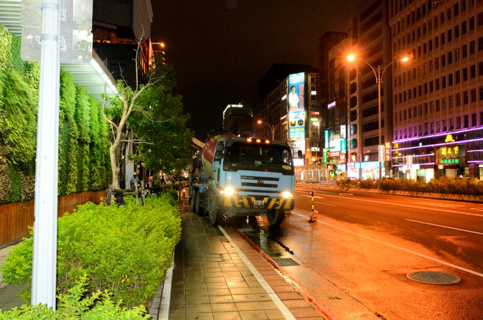 Cement Mixer Truck Parked in Front of Building Construction Site at Section 2, Nanjing East Road, Taipei 20150926