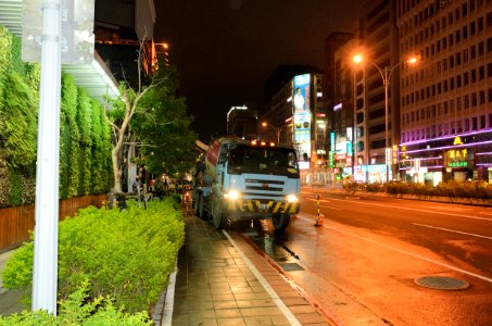 Cement Mixer Truck Parked in Front of Building Construction Site at Section 2, Nanjing East Road, Taipei 20150926