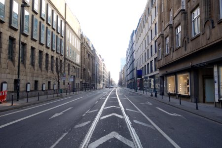 Düsseldorf, Breite Straße, aus der Girardetstraße, Blickrichtung Süd (Februar 2021)