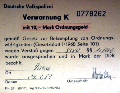 Deutsche Volkspolizei Verwarnung K