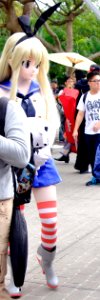 Destroyer Shimakaze Fleet Girl Cosplayer with Twin-Gun Chan Doll at CWT41 20151212 3