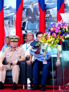 Admiral Chen Yeong-kang, ROCN Commander General and Liu Zen-Wu, ROCAF Commander in Review Stand of New Taipei City Plaza 20140906