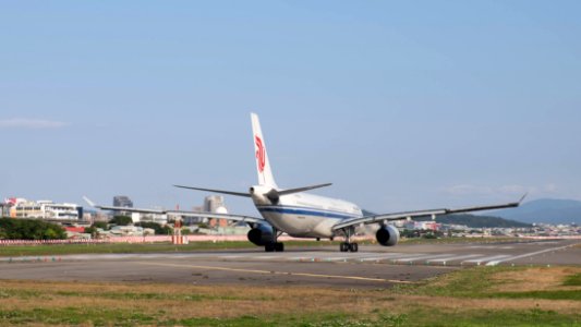 Air China Airbus A330-343X B-6530 Taking off from Taipei Songshan Airport Runway 20150103