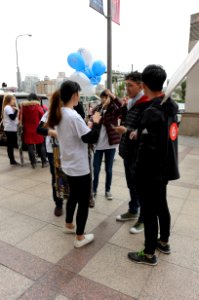Bizzard Staff Talking with Visitors in Plaza 20170211c