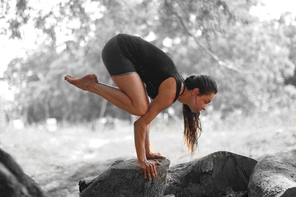 Bakasana yoga balance on the arm