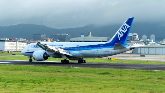 ANA Boeing 787-881 JA874A Taxiing at Taipei Songshan Airport Runway 20161124a