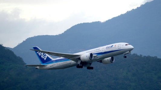 ANA Boeing 787-881 JA874A Taking off from Taipei Songshan Airport 20170131