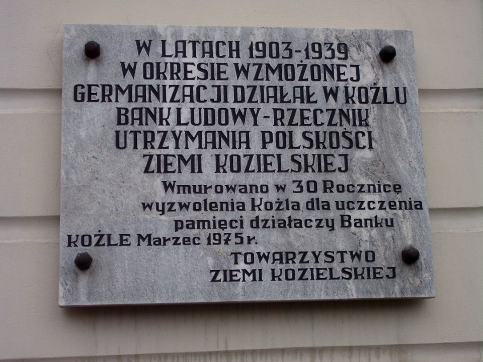 Bank Ludowy Kozle memorial plaque