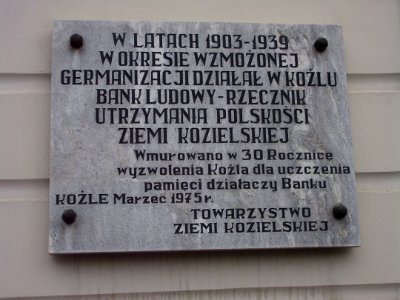 Bank Ludowy Kozle memorial plaque