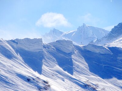 Rocks snow cornice snowdrifts photo