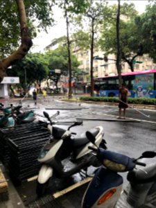 Workers Setting Tent Frames at Sanmin Road, Taipei 20170902a