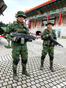 Two ROCA Soliders Wear Digital Camouflage Uniform in CKS Memorial Hall Square 20140607