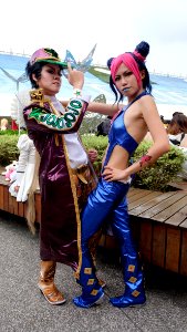 Two Female Cosplayers as Jotaro Kujo and Jolyne Cujoh, JoJo's Bizarre Adventure Part 6 at PF24 20160507