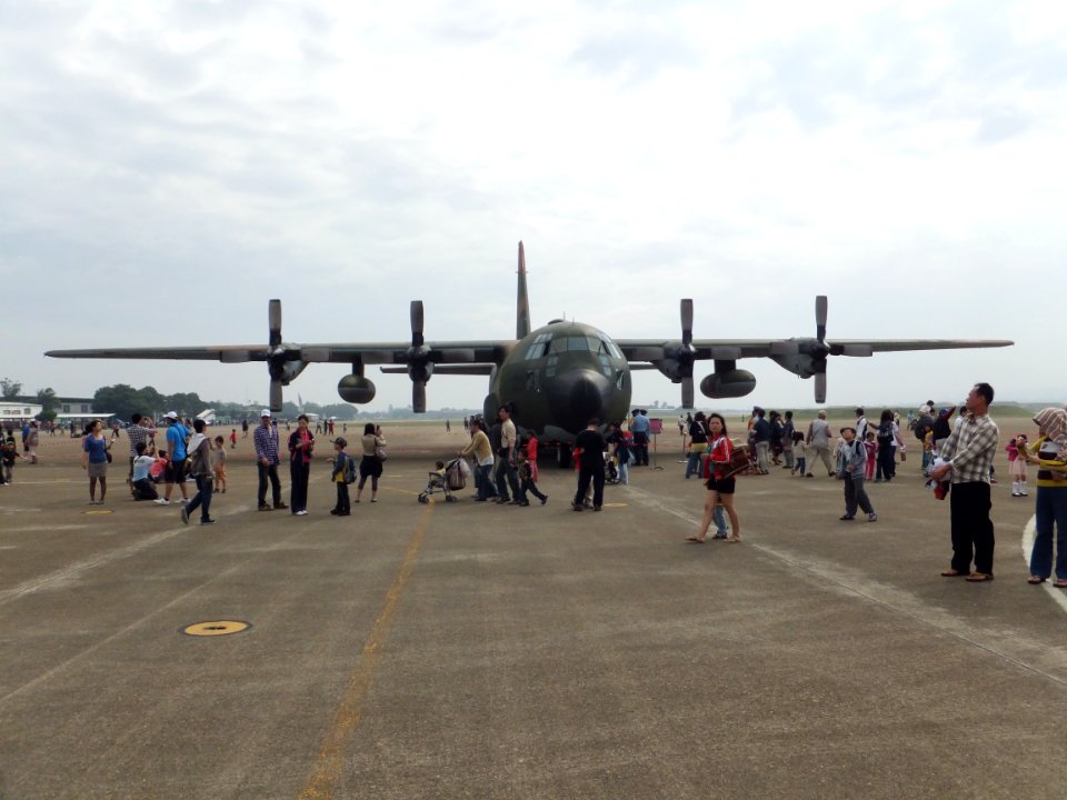 Visitors Walking around ROCAF C-130H 1301 Display at CCK Air Force Base 20111112