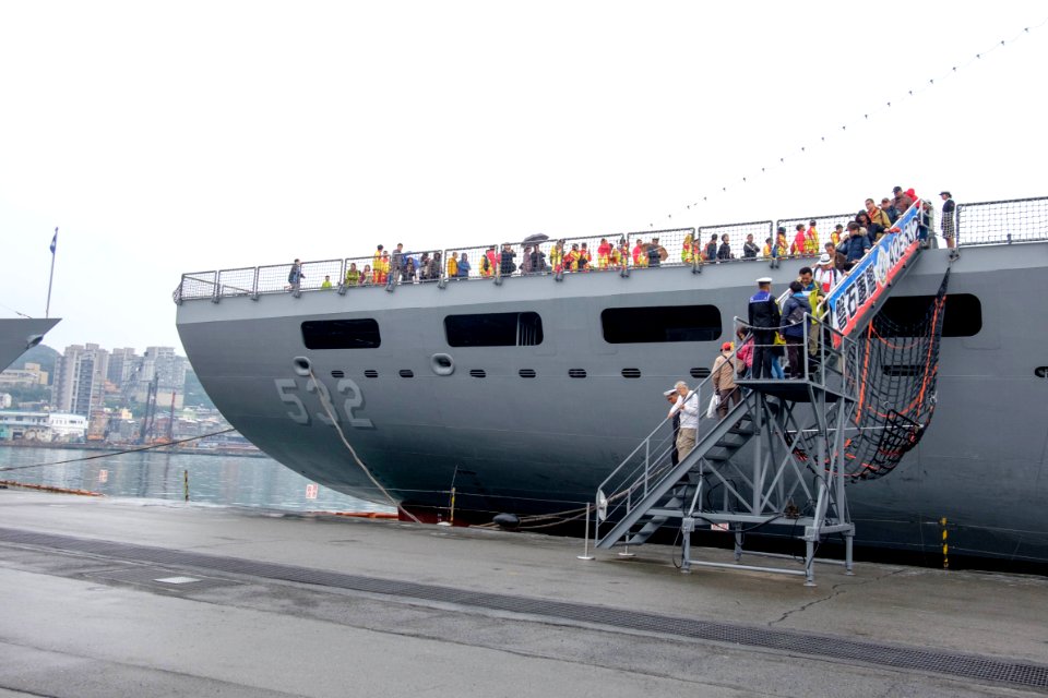 Visitors Leaving ROCN Panshi (AOE-532) by Rear Gangway at Keelung Naval Pier 20170309