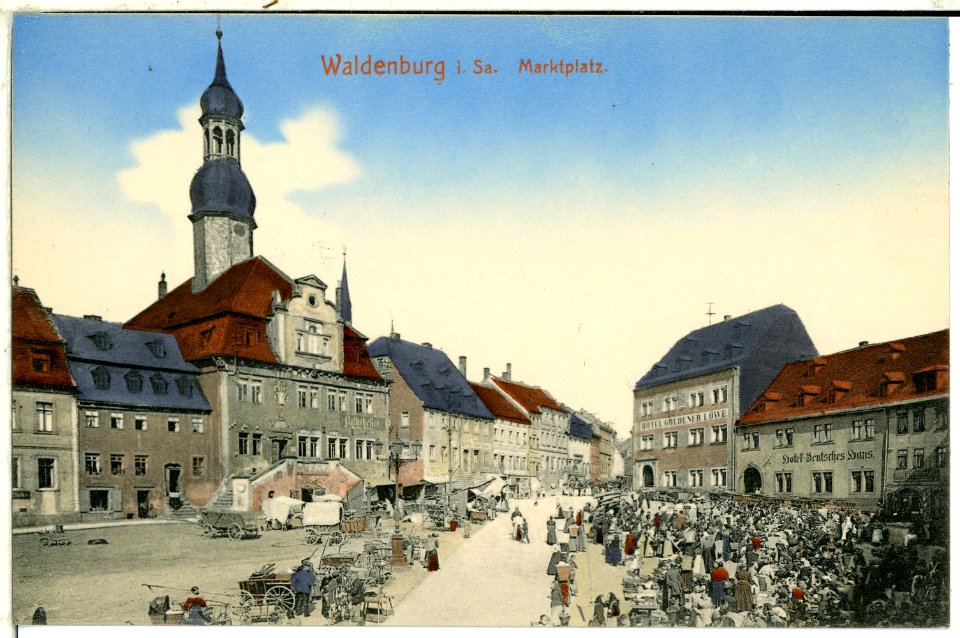 01132-Waldenburg-1899-Marktplatz mit Markttreiben, Rathaus-Brück & Sohn Kunstverlag