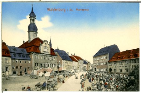 01132-Waldenburg-1899-Marktplatz mit Markttreiben, Rathaus-Brück & Sohn Kunstverlag